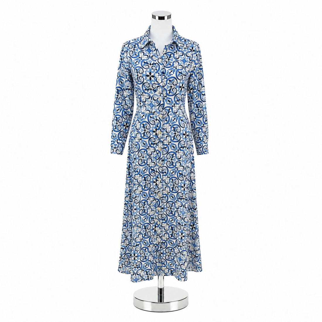 Angela Romano Amalfi Tile Print Linen Maxi Shirt Dress Size S NWT - ONLINE ONLY