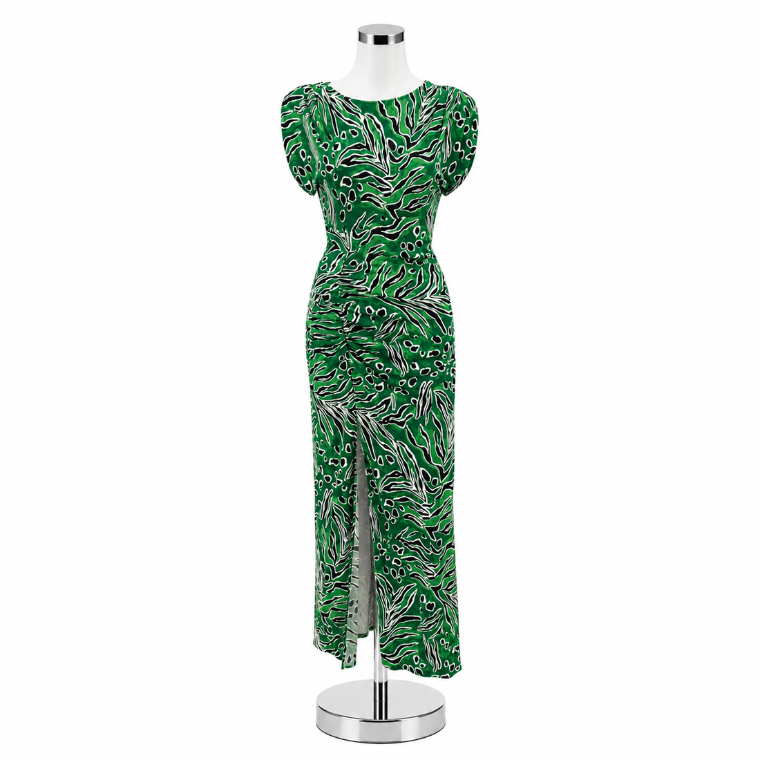 Diane Von Furstenberg Celina Painted Zebra Ruched Maxi Dress Green Black XS - ONLINE ONLY