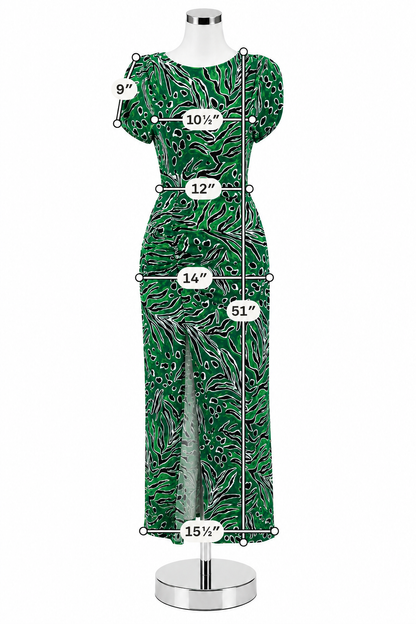 Diane Von Furstenberg Celina Painted Zebra Ruched Maxi Dress Green Black XS - ONLINE ONLY