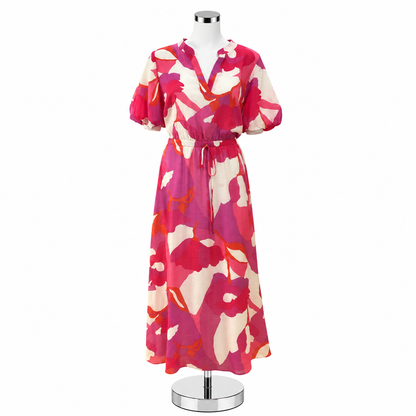 Vince Vince Camuto Floral Puff Sleeve Drawstring Waist Maxi Dress Size Large - ONLINE ONLY
