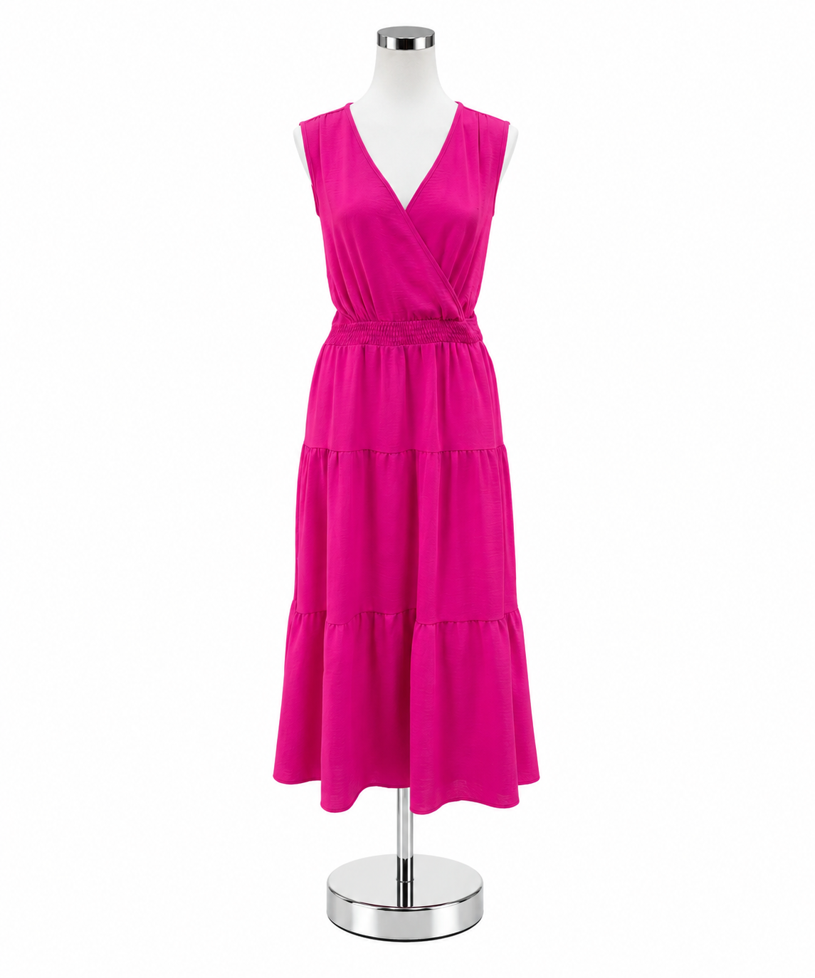 Nina Leonard Pink Tiered Surplice Maxi Dress Womens Size Large - ONLINE ONLY