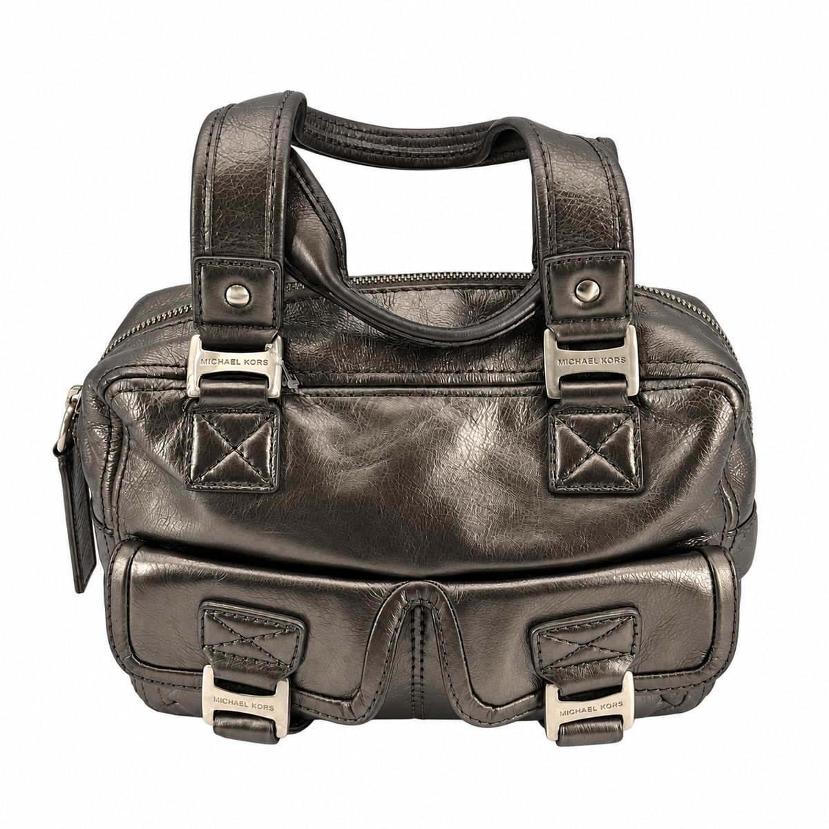 Michael Kors Berkeley Gunmetal Gray Distressed Leather Satchel