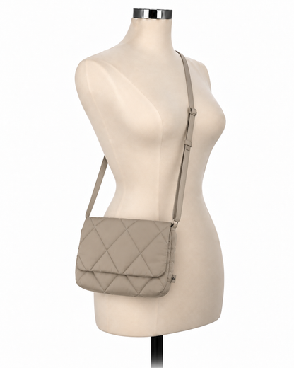 Vera Bradley Quilted Flap Crossbody Bag Beige Nylon Lightweight
