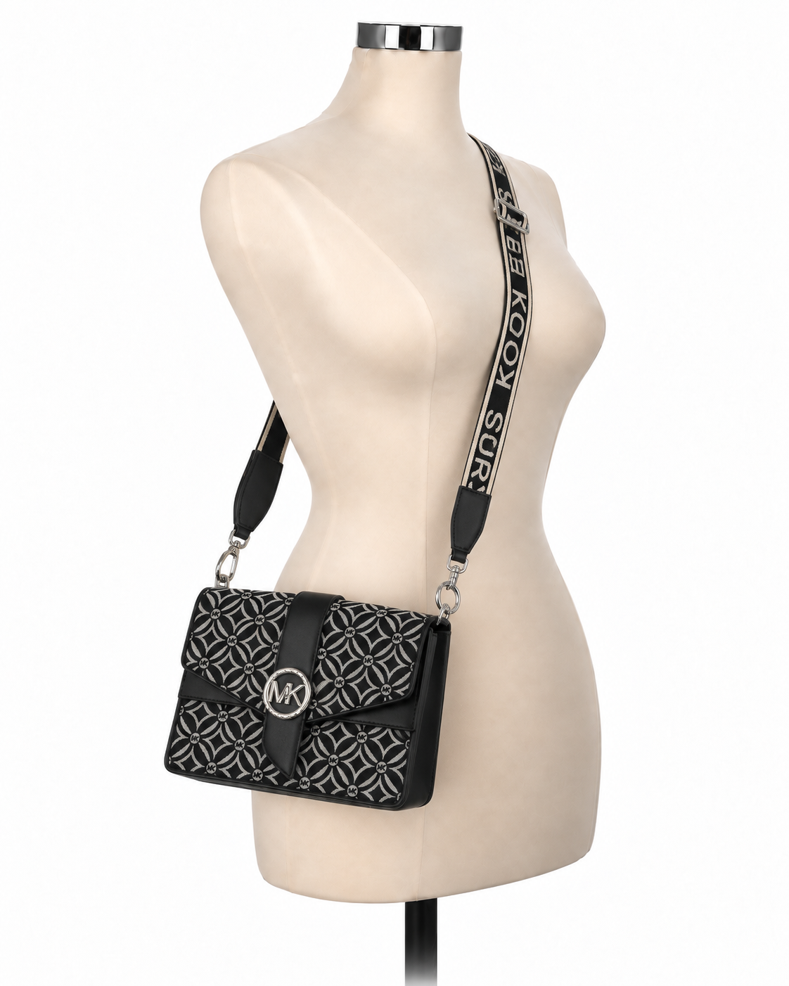 Michael Kors Jet Set Charm Jacquard Logo Crossbody Bag Black