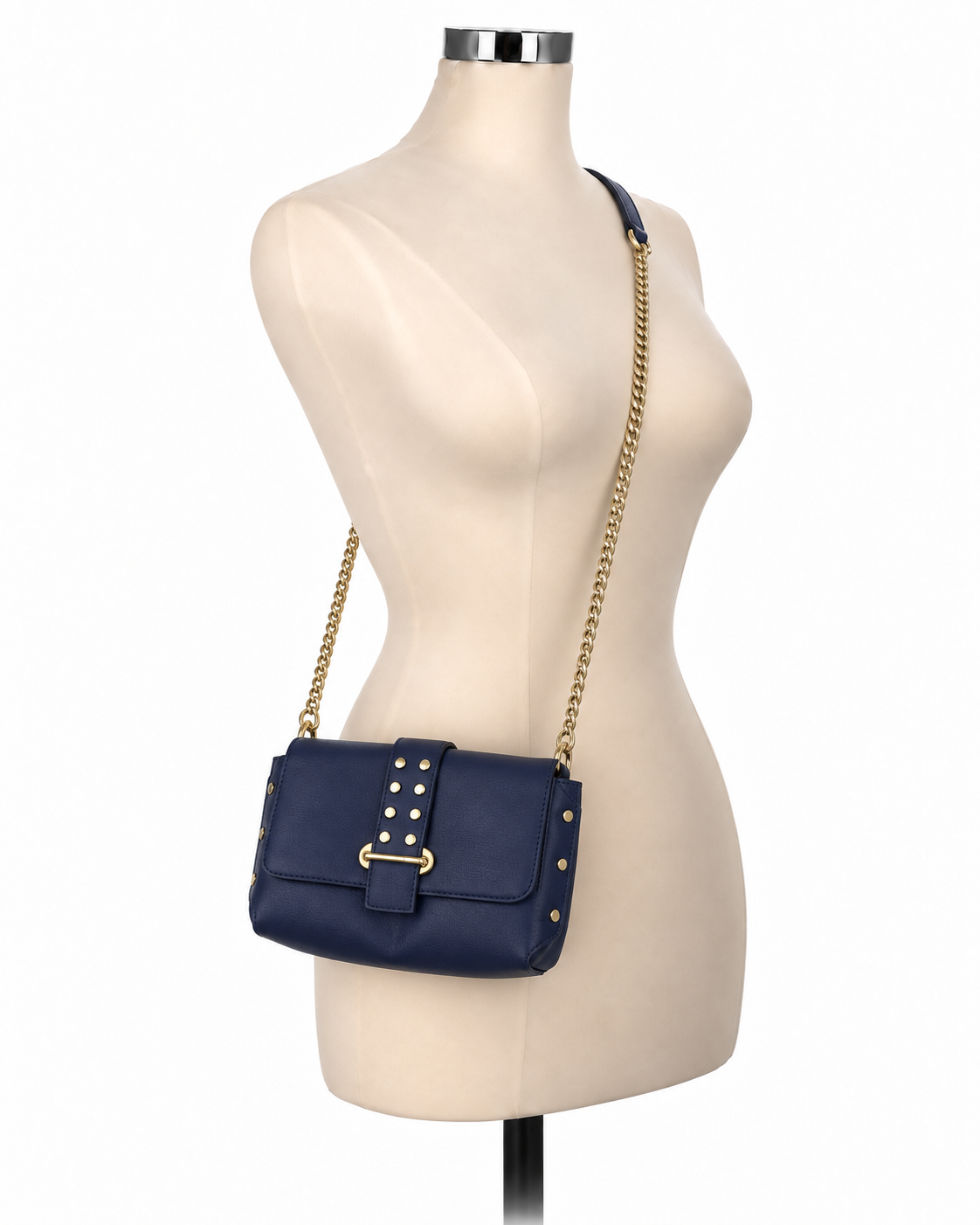 Giani Bini Sesto Studded Navy Faux Leather Crossbody Bag Gold Chain