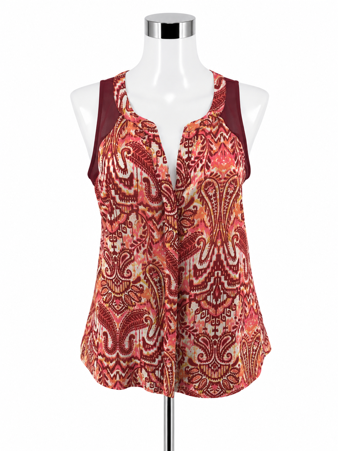 Sanctuary Kenji Paisley Swing Tank Top Womens Size Medium Maroon Ivory Sleeveless Boho - ONLINE ONLY