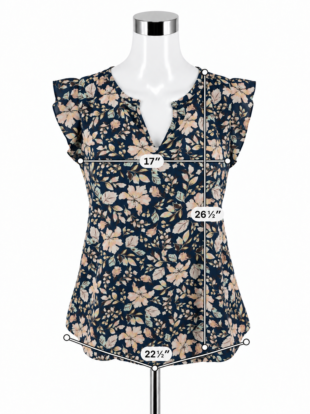 Pleione Floral Flutter Sleeve Blouse Navy &amp;amp; Blush Size XS - Downstairs