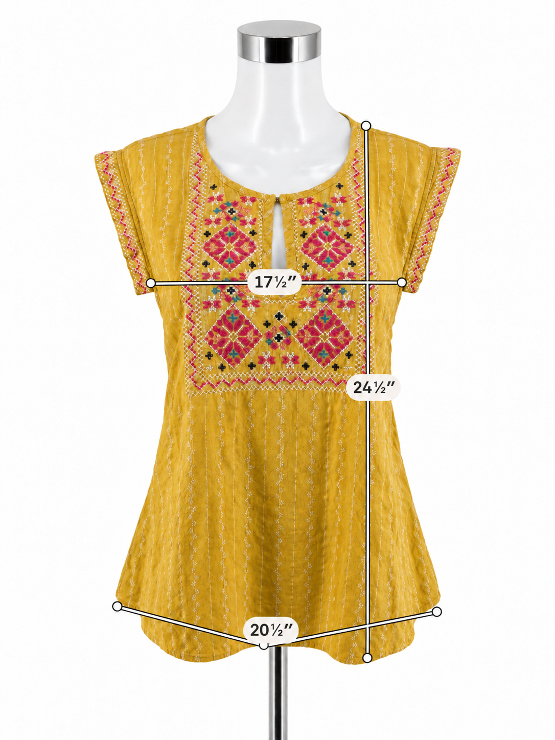 Anthropologie Dotted Stripe Embroidered Tunic Top Size Large Yellow Bohemian - ONLINE ONLY
