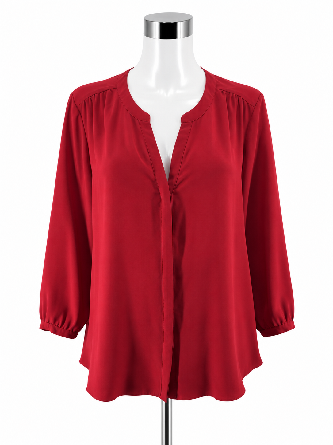 NYDJ Pleat Back Henley Blouse Red Roll Tab Sleeve Top Size Large - ONLINE ONLY