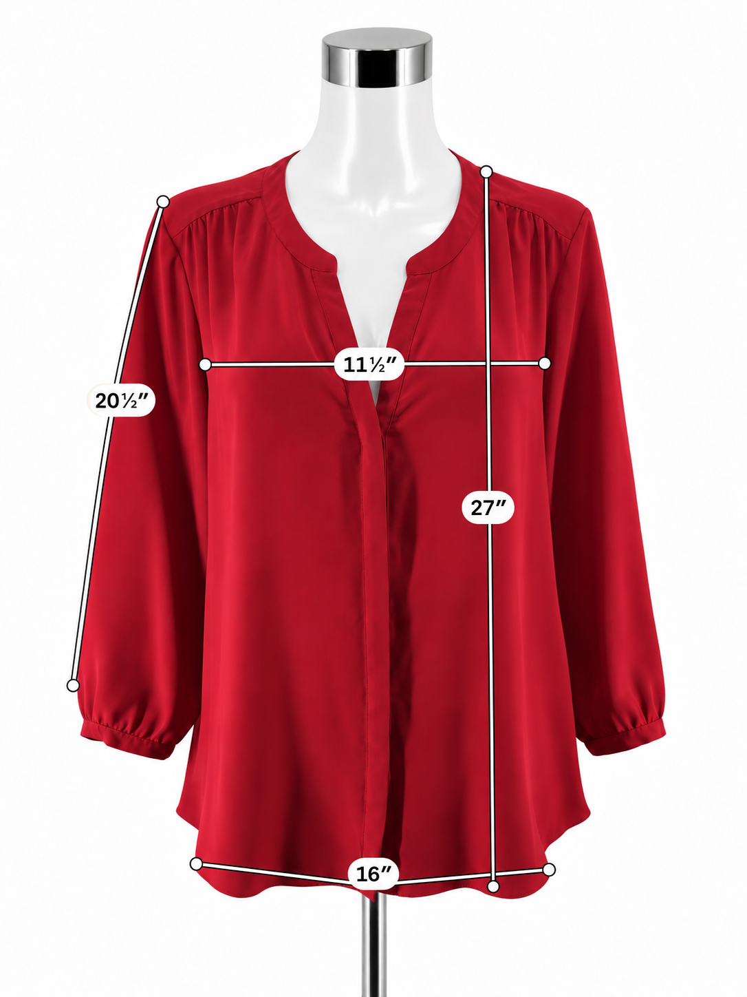 NYDJ Pleat Back Henley Blouse Red Roll Tab Sleeve Top Size Large - ONLINE ONLY