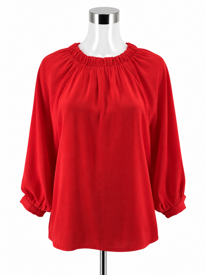 Jade Melody Tam Red Crinkle Crepe Bishop Sleeve Blouse | Size XL - ONLINE ONLY