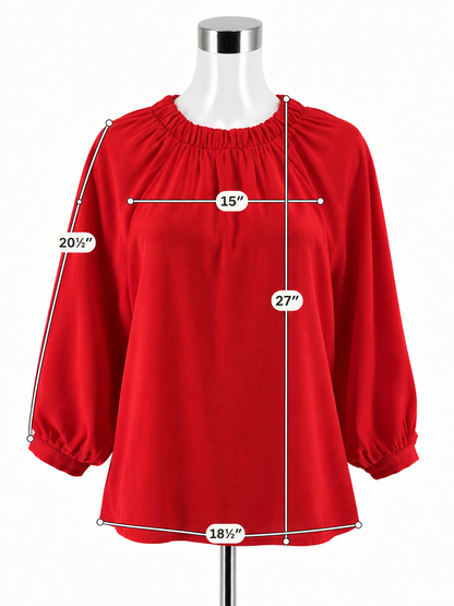 Jade Melody Tam Red Crinkle Crepe Bishop Sleeve Blouse | Size XL - ONLINE ONLY