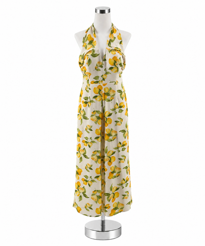 Lola Grace Lemon Print Halter Wide Leg Jumpsuit Size Large - ONLINE ONLY