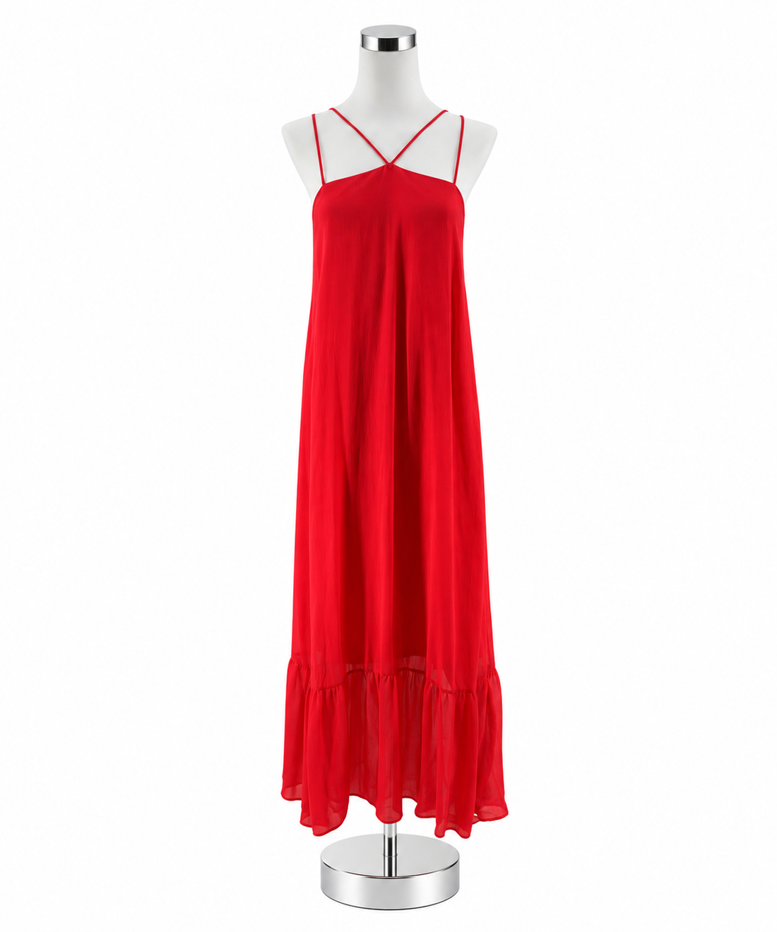 GB Neon Red Tiered Spaghetti Strap Maxi Dress Size Large - ONLINE ONLY
