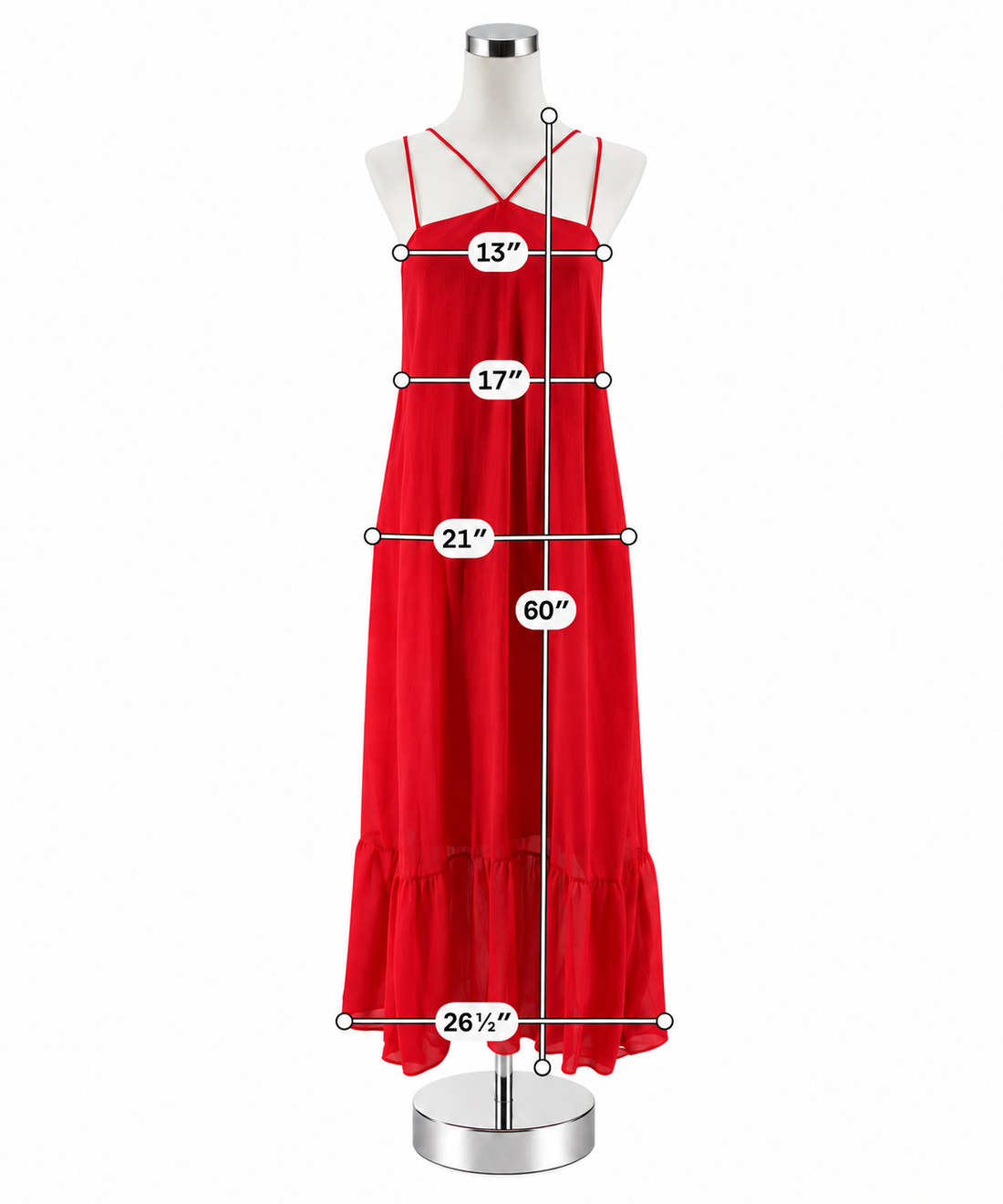 GB Neon Red Tiered Spaghetti Strap Maxi Dress Size Large - ONLINE ONLY