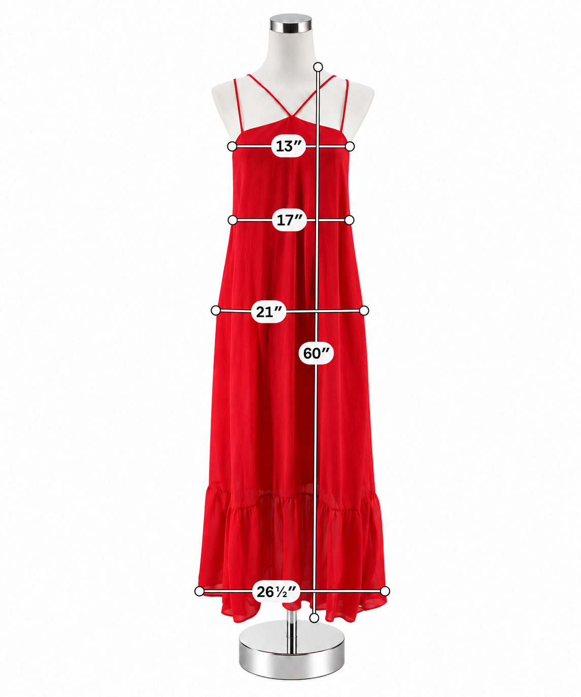 GB Neon Red Tiered Spaghetti Strap Maxi Dress Size Large - ONLINE ONLY