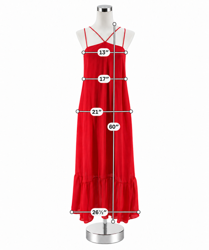 GB Neon Red Tiered Spaghetti Strap Maxi Dress Size Large - ONLINE ONLY