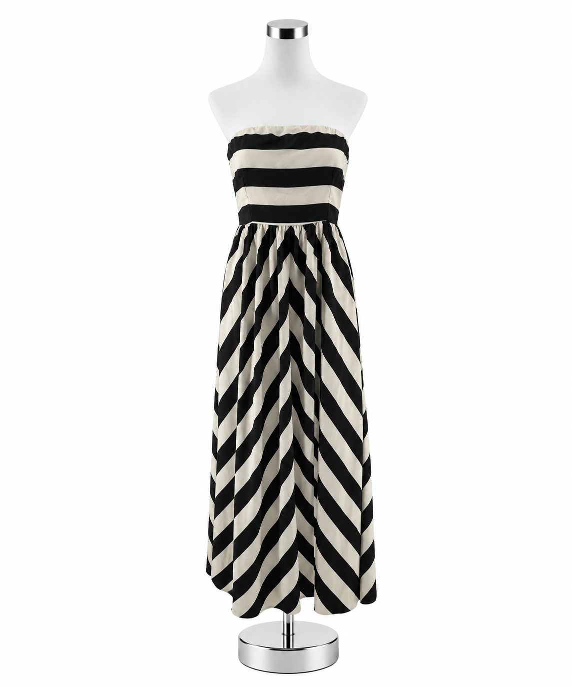 Ya Los Angeles Strapless Striped Maxi Dress Black &amp; Ecru Size Medium - ONLINE ONLY