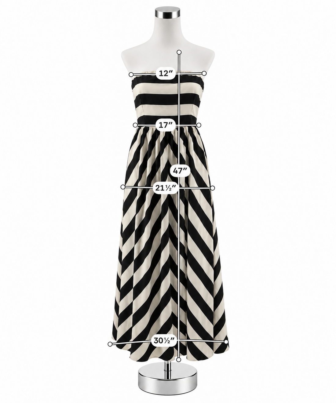 Ya Los Angeles Strapless Striped Maxi Dress Black &amp; Ecru Size Medium - ONLINE ONLY