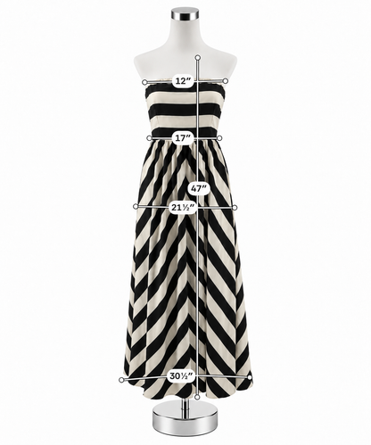 Ya Los Angeles Strapless Striped Maxi Dress Black &amp; Ecru Size Medium - ONLINE ONLY