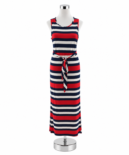 Banana Republic Striped Tie-Waist Maxi Dress Red White Navy Size 14 - ONLINE ONLY