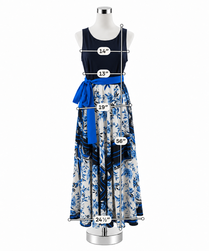Eliza J Floral Stripe Colorblock Maxi Dress Navy White Size 14 - ONLINE ONLY