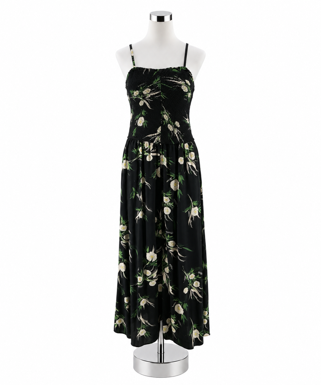 Maurices Floral Smocked Bodice Wide Leg Jumpsuit Black Green Cream Size Large - ONLINE ONLY