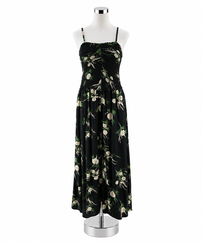 Maurices Floral Smocked Bodice Wide Leg Jumpsuit Black Green Cream Size Large - ONLINE ONLY