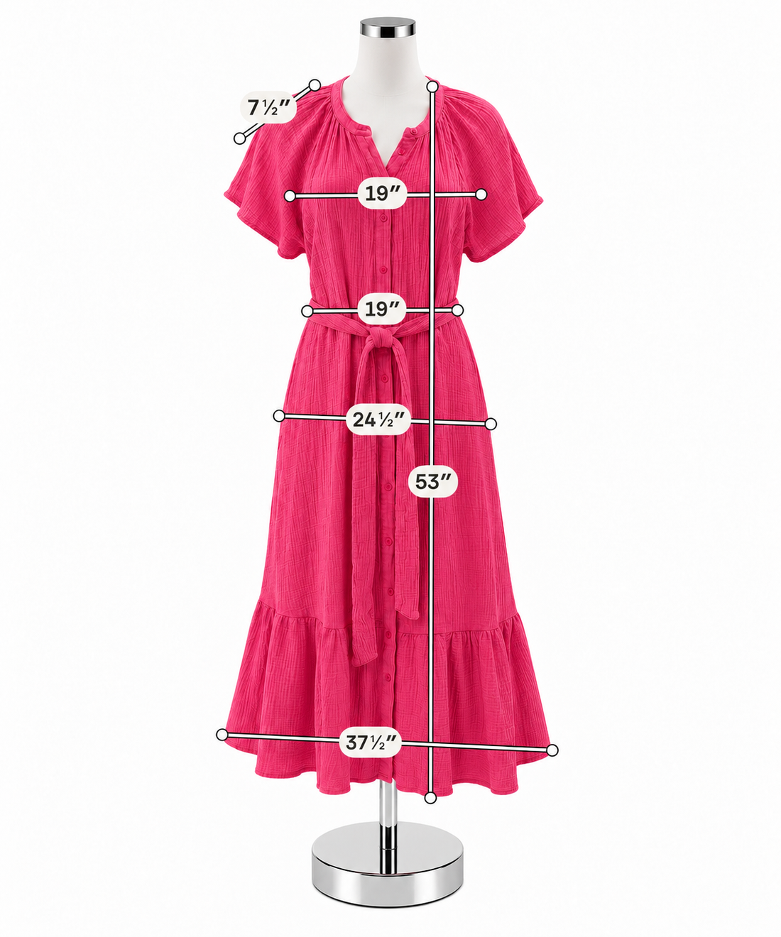 Umgee Pink Cotton Gauze Tiered Button-Front Boho Midi Dress Size Medium - ONLINE ONLY