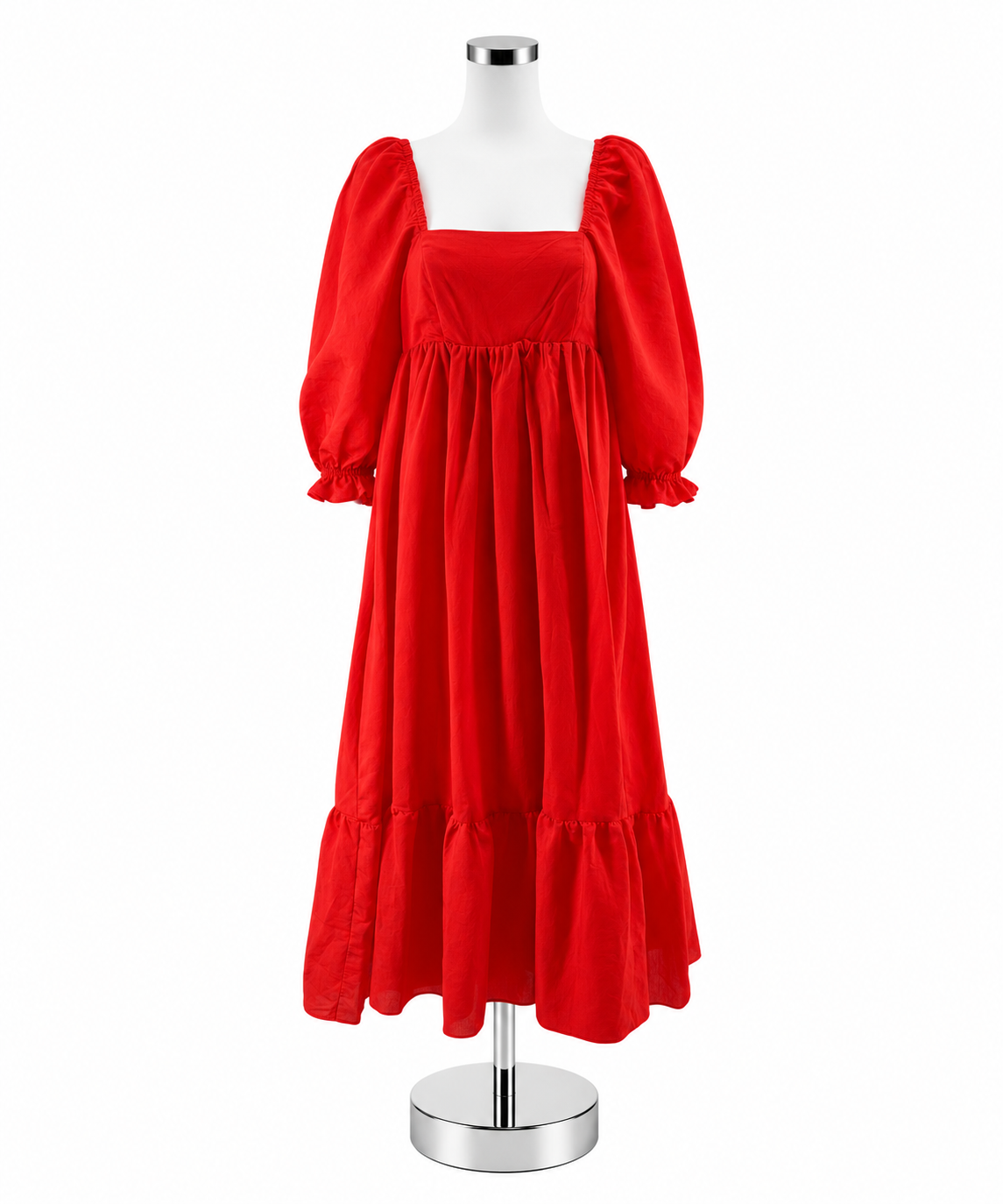 Storia NWT Reddish Orange Tiered Puff Sleeve Midi Dress | Size Small - ONLINE ONLY