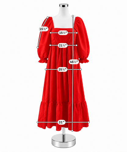 Storia NWT Reddish Orange Tiered Puff Sleeve Midi Dress | Size Small - ONLINE ONLY