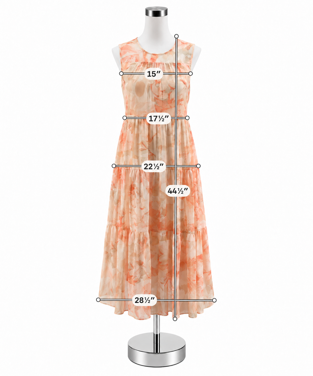 Calvin Klein Peach Floral Tiered Chiffon Midi Dress | Size 4 - ONLINE ONLY