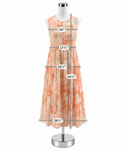 Calvin Klein Peach Floral Tiered Chiffon Midi Dress | Size 4 - ONLINE ONLY