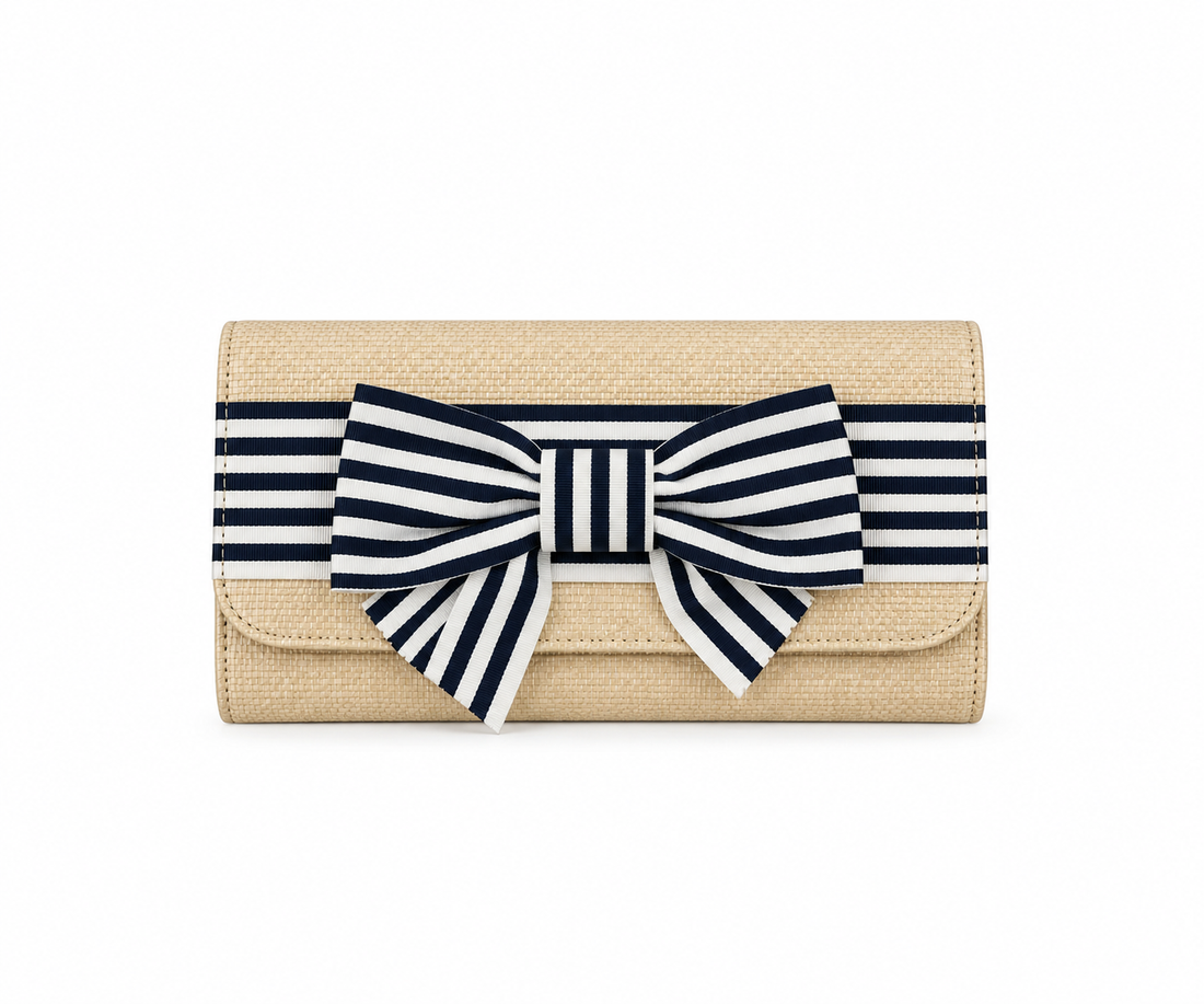 Mark &amp; Graham Streeterville Striped Bow Straw Clutch | Nautical Preppy