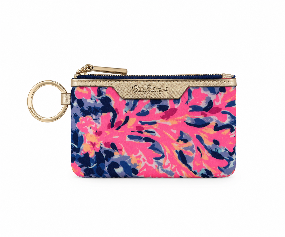 Lilly Pulitzer Coral Cheetah Round Key Pouch Coin Purse