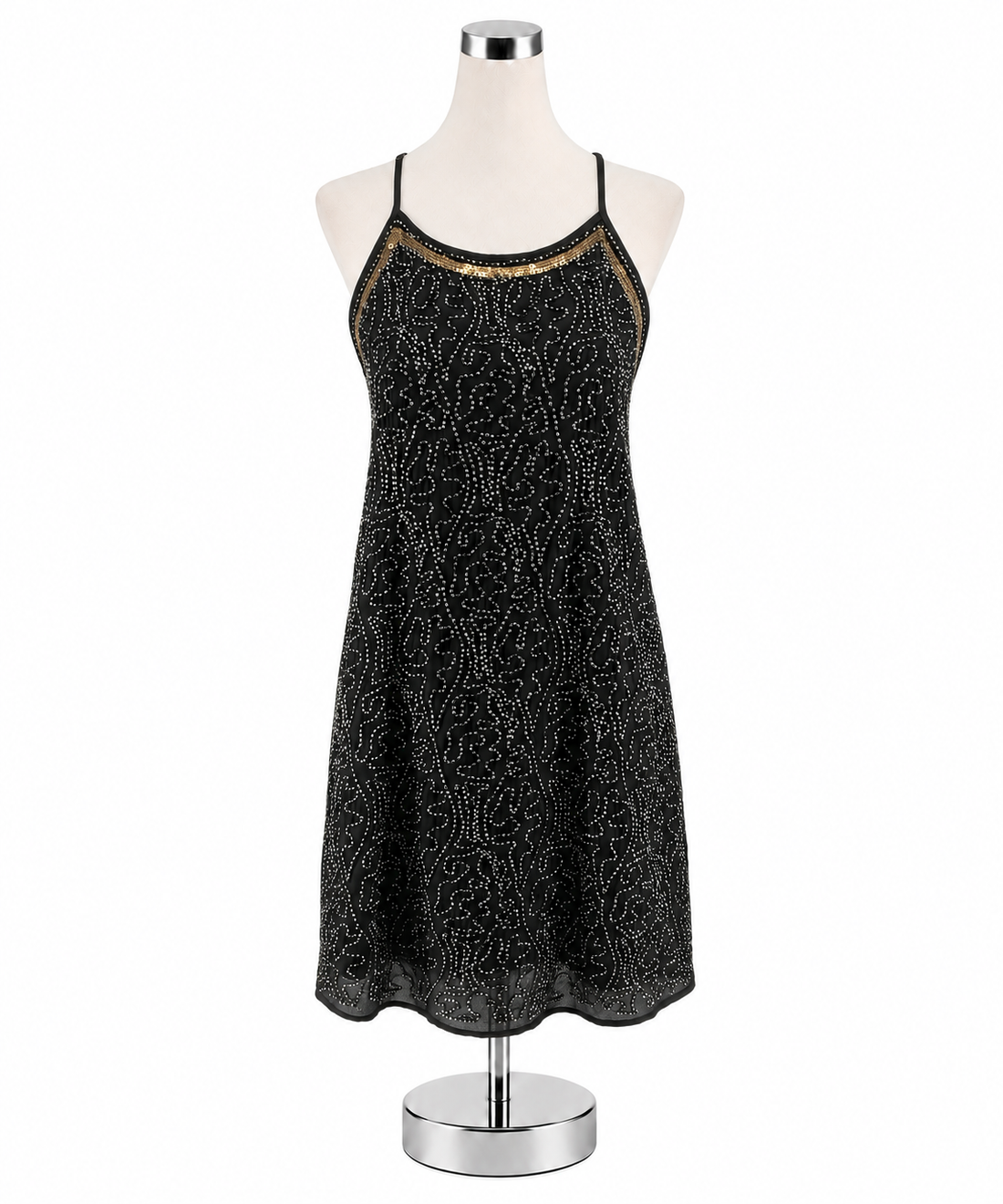 alfa™ Beaded Sequin Halter Neck Mini Dress XS Black Bronze - ONLINE ONLY
