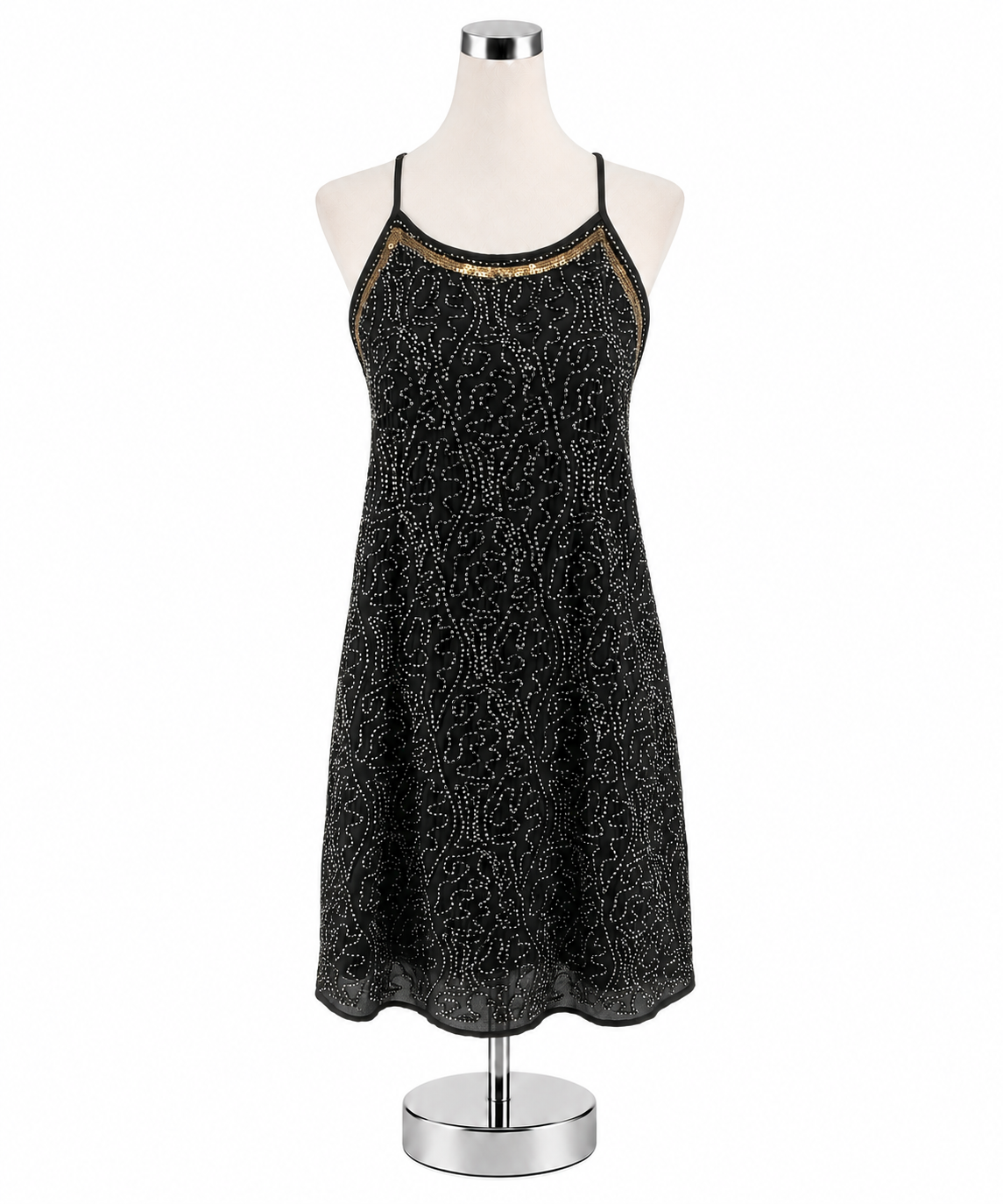 alfa™ Beaded Sequin Halter Neck Mini Dress XS Black Bronze - ONLINE ONLY