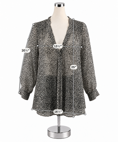 Joie Aruna Pebble Print 100% Silk Blouse Black White Sheer Top Size Small - ONLINE ONLY