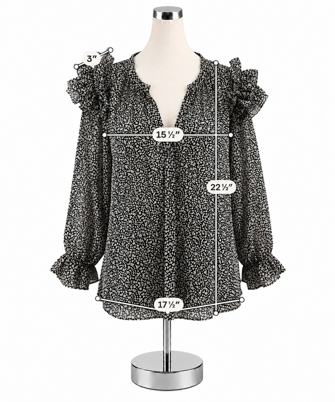 Grade &amp; Gather Floral Ruffle Sleeve Blouse Black White Top Size Small - ONLINE ONLY