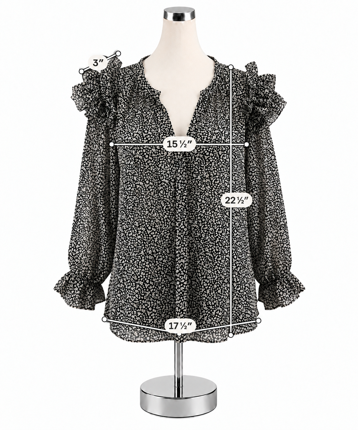 Grade &amp; Gather Floral Ruffle Sleeve Blouse Black White Top Size Small - ONLINE ONLY