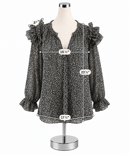 Grade &amp; Gather Floral Ruffle Sleeve Blouse Black White Top Size Small - ONLINE ONLY