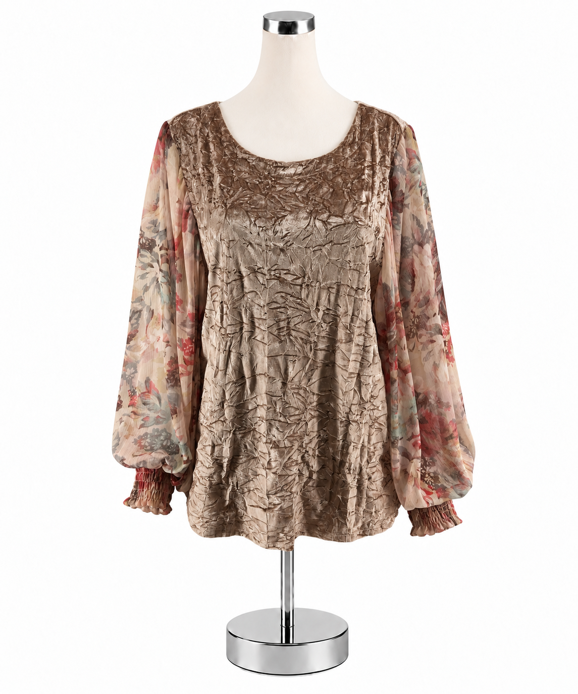 Meadow Rue Velvet &amp;amp; Sheer Floral Sleeve Blouse | Size Large - ONLINE ONLY