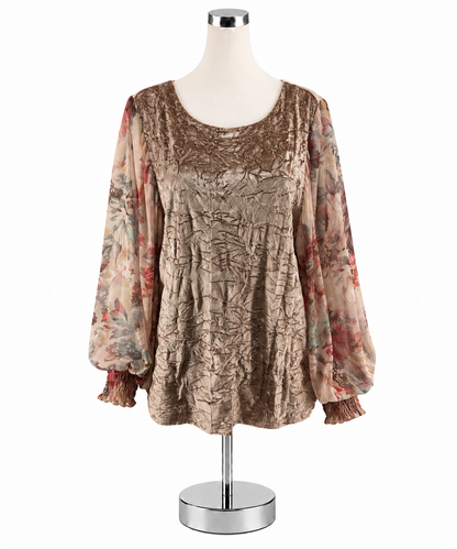 Meadow Rue Velvet &amp;amp; Sheer Floral Sleeve Blouse | Size Large - ONLINE ONLY