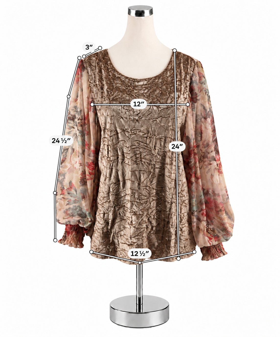 Meadow Rue Velvet &amp;amp; Sheer Floral Sleeve Blouse | Size Large - ONLINE ONLY
