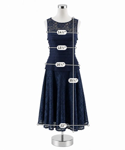 London Times Navy Blue Lace Tiered Illusion Yoke Cocktail Dress Size 4 - ONLINE ONLY