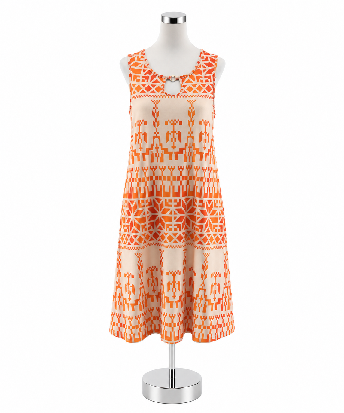 Simple Fun Women’s Size Small Tan Orange Geometric Sleeveless Dress- ONLINE ONLY