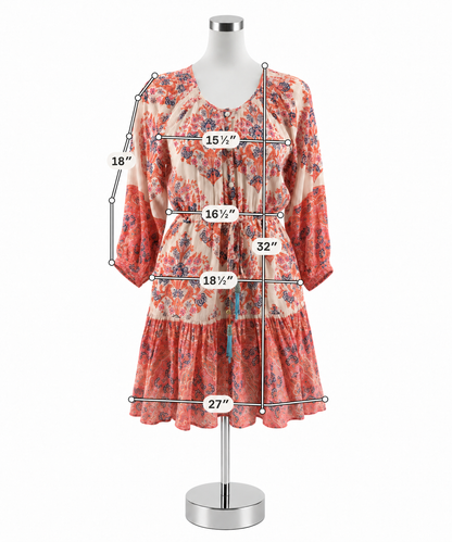 Bell Women’s Size Small White Orange Blue Floral 3/4 Sleeve Dress Pre-Owned- ONLINE ONLY
