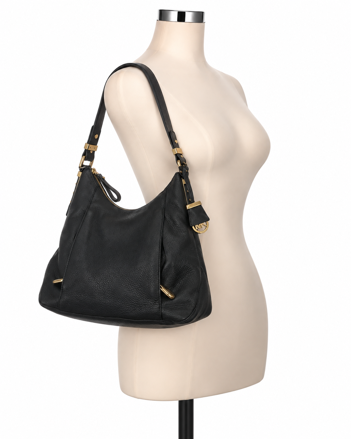 Michael Kors Astor Black Pebbled Leather Studded Hobo Bag | Pre-Owned