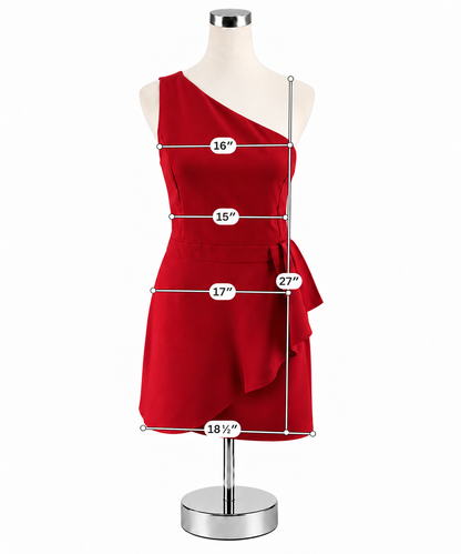 TCEC Red One Shoulder Ruffle Skort Romper Dress Size Large - ONLINE ONLY
