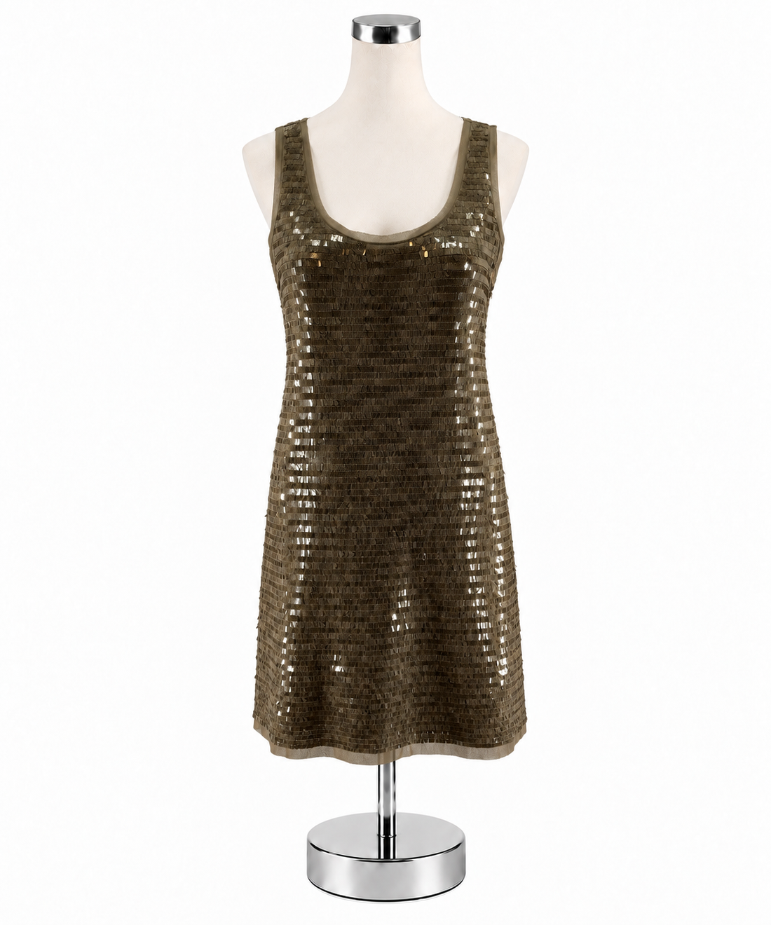 Chelsea &amp; Violet Taupe Sequin Sleeveless Shift Dress NWT Size Small - ONLINE ONLY